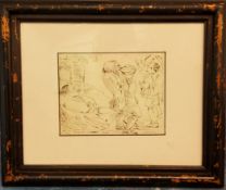 After Rowlandson, a comical sketch, of jolly topers indulging, 11cm x 14cm, framed
