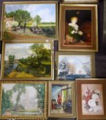 Pictures - H W Waterhouse - Still Life of Roses;  Bubbles, The Garden Room;  Salisbury Cathedral;