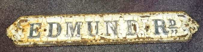 A Victorian cast iron street name sign 'Edmund Rd' c.1900