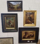 A Victorian crystoleum, The Proposal, 17cm x 25.5cm, framed;  others, various (4)
