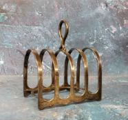 A silver five bar toast rack, posted loop handle, 8cm wide, Harrison Brothers & Howson (George