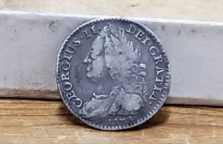 George II 1745 six pence, Lima mint mark - G/VG condition