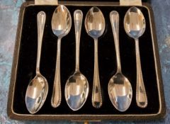 A set of six silver tea spoons, Birmingham 1940, cased