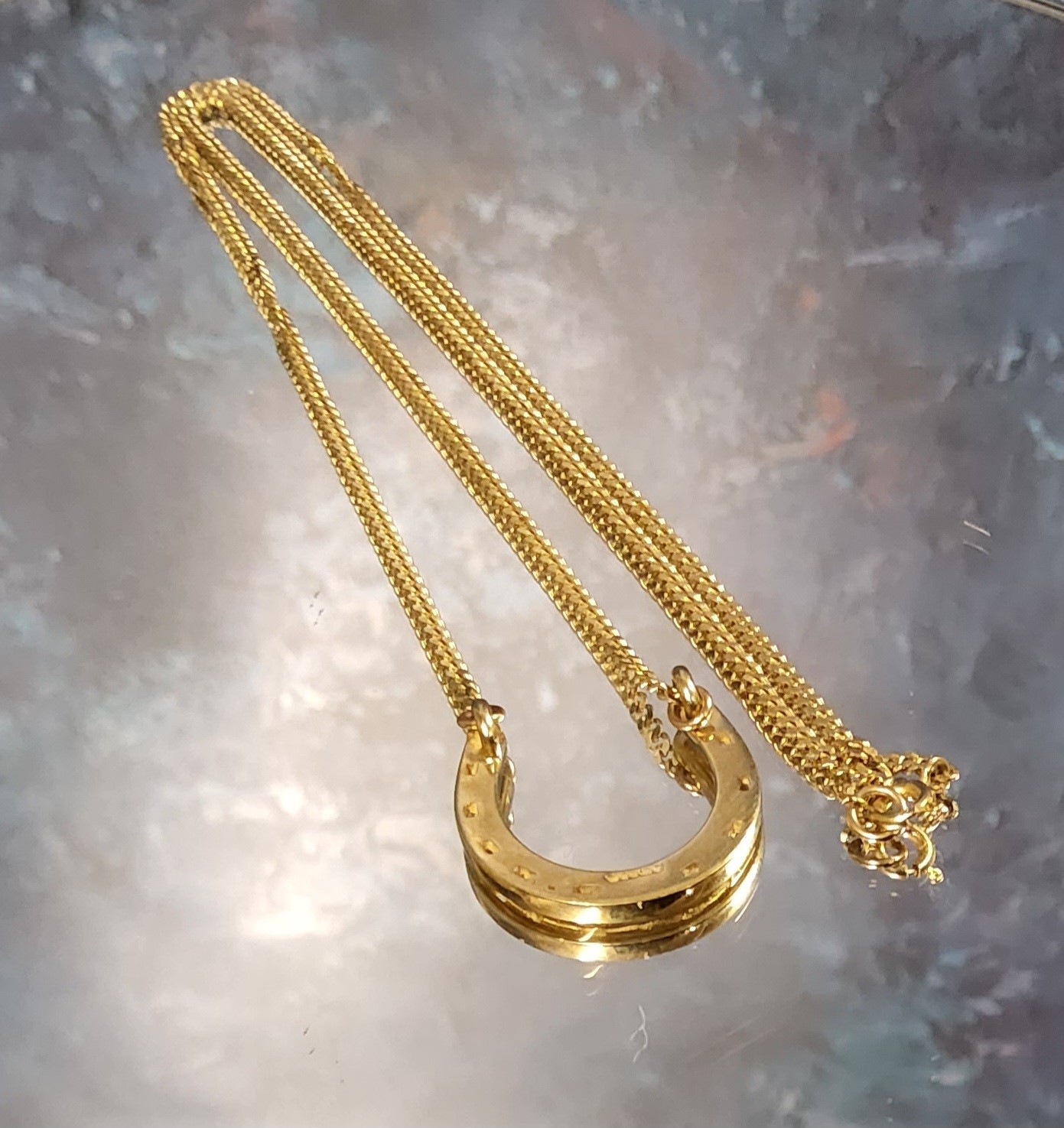 A 9ct gold horseshoe pendant necklace, JS, Sheffield, 7.91g (VAT on Hammer price)