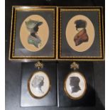A pair of silhouettes, of a young lady and boy, oval, 6cm x 5cm;  others (4)