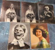 Six Victorian style Halloween images, each in black and white, the image changing from beauty to