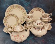 A Royal Albert Lorraine pattern tea service, comprising teapot, six saucers and side plates, bread