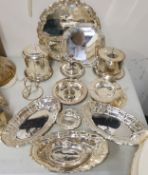 Silverplate - gallery trays, Victorian tea caddy, another; shaped oval dishes, shell shaped