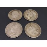 Two George III 'bull head' crowns and two Queen Victoria jubilee crowns (4)