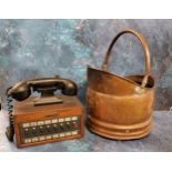 A Dictograph Telephone System, bakelite hand set;  a copper coal bucket (2)
