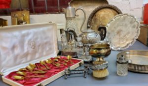 Plated Ware - claret jug;  trays;  teapot;  knife rest;  etc