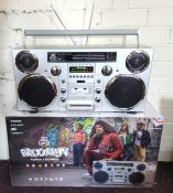 A retro GPO Brooklyn Portable Boombox, Bluetooth, CD-Player, DAB/FM radio, in original pictorial box