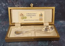 A Beatrix Potter Limited Edition spoon, the handle embossed in relief with Peter Rabbit picked out