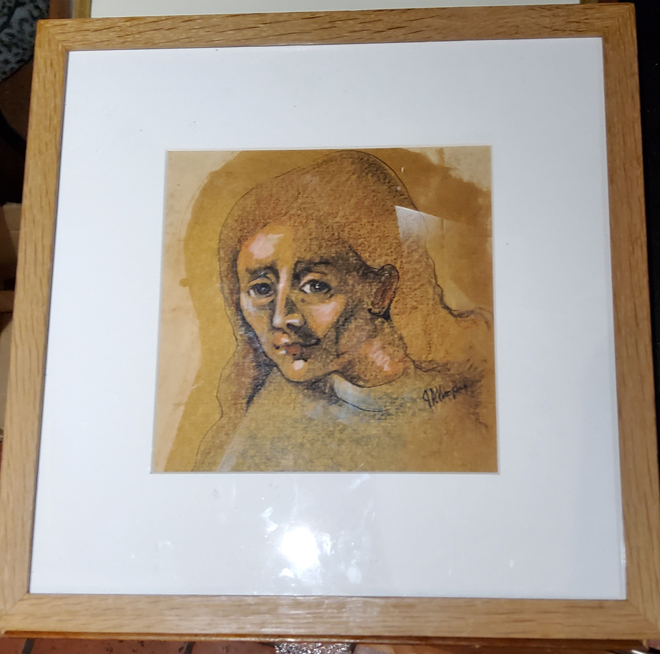 J**A**Hooper, 20th century, Portrait of a Lady, signed, mixed medium, 20cm x 20cm