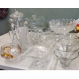 Glassware - heavy cut glass pedestal bowls;  cake stands; decanters;  etc