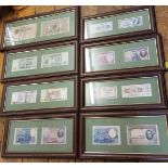 A two  Banco de Espana 50 Pesetas notes, framed;  others, 5, 10, 25, 50;  a pair CTO Jieba 100