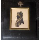 A Victorian silhouette, of a lady in a bonnet, highlighted in gilt, ebonised frame, 14.5cm x 12.5cm