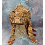 A Turkman ceremonial/processional head dress, set with coins, metal work, beads, 20th century