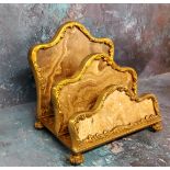 A French agate and gilt bronze two tier waterfall letter rack, cast with foliate scrolls, 18cm high,