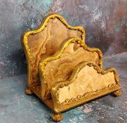 A French agate and gilt bronze two tier waterfall letter rack, cast with foliate scrolls, 18cm high,