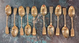A set of five Victorian silver Fiddle pattern tea spoons, Joseph and Albert Savory, London 1849;