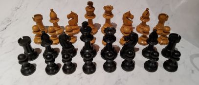 A Staunton boxwood and ebonised chess set