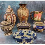 Decorative Ceramics - a modern Satusma vases;  modern majolica jugs;  blue and white;  etc