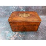 A 19th century French walnut canted rectangular jewellery box, the cover inlaid with brass