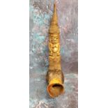 Tribal Art - a novelty figural bone and copper wire work pipe, 36cm long