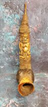 Tribal Art - a novelty figural bone and copper wire work pipe, 36cm long