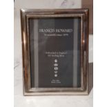 A silver rectangular easel photograph frame, Francis Howard, Sheffield 2018, 18cm x 13cm, boxed