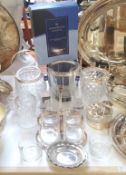 Silverplate & Glass - cut glass biscuits barrels, Dartington crystal cider glasses, boxed; Elkington