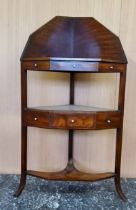 An early 19th century mahogany corner wash stand, drawer to under tier, 112cm high, 60cm wide, c.