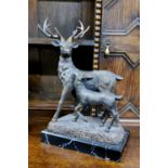Libra Company, bronzed resin, Red Deer and Fawn, faux black marble rectangular base, 39cm high