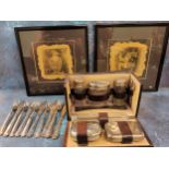 A gentleman's dressing case, plated mounts, morocco case;  fish knives and forks;  etc