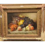 J**Mitchell, 20th century, Still Life, Fruit on a Ledge, signed, oil on board, 28cm x 38cm
