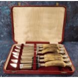 A cased set of antler hafted steak knives, H Pidduck & Sons Ltd, Hanley & Southport (VAT on Hammer