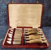 A cased set of antler hafted steak knives, H Pidduck & Sons Ltd, Hanley & Southport (VAT on Hammer