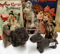 A Steiff cat, seated, 13.5cm high, button, c.1930;  a Chad Valley dog;  other animals, c.1930 (5)