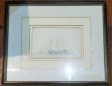 English School, 19th century, H M Ship B** and Rapid, Becalmed off Malta, watercolour, 10cm x 15cm