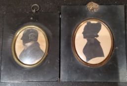 A Victorian cut profile miniature, Mrs Ballantine, 13cm x 10cm;  another, of a gentleman, 12cm x 9.