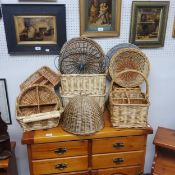 Wicker Baskets - a four bottle wine holder; skep; two handled rectangular baskets;  etc