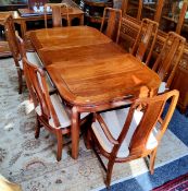 Please See All Images - A Chinese hardwood dining suite including a dining table, with two