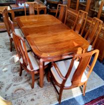 Please See All Images - A Chinese hardwood dining suite including a dining table, with two