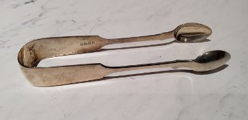 A pair of Victorian silver Fiddle pattern sugar bows, William Pope, Exeter 1857