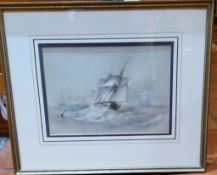 W*J*Leatham, 19th century, HMS Childers, 18 Gun,  signed, dated 1844, label to verso, watercolour,