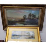 E.M. Creswick  (early 20th century), Cattle Watering, signed, 15cm x 42cm;  another, Cottage by a