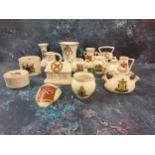 Crested Ware - drums, vases, cottage, candlestick, etc