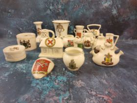 Crested Ware - drums, vases, cottage, candlestick, etc