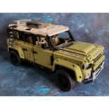 A Mould King Lego style large scale Land Rover Defender 110, built, not checked for completeness